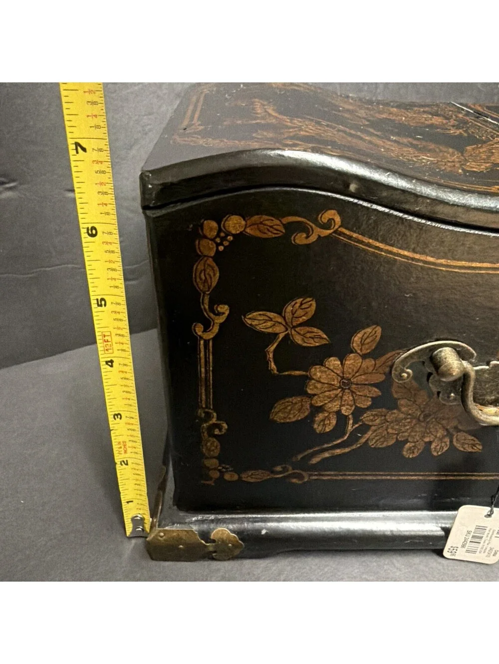 Pier 1 2011 Chinese Jewelry Chest Box Mirror Drawers Black Lacquer Dragons “key”